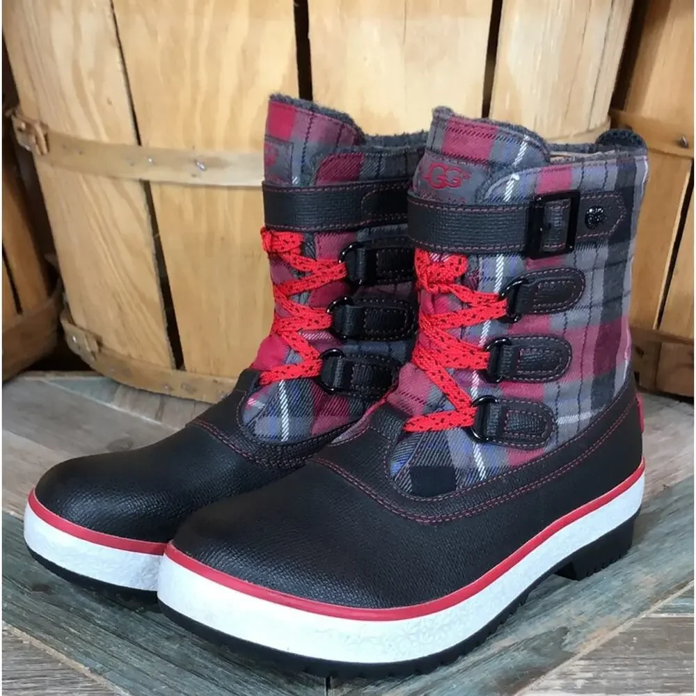 UGG Decatur Sugar Plum Plaid Wool Flannel Waterproof Insulated Boots Womens 6